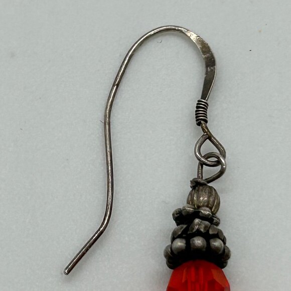 Sterling Silver Earrings Glass Orange and Silver Beads Pierced Dangle Vintage - Picture 9 of 13